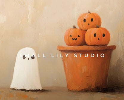 Cute Ghost and Pumpkin Stack Halloween Frame TV Art