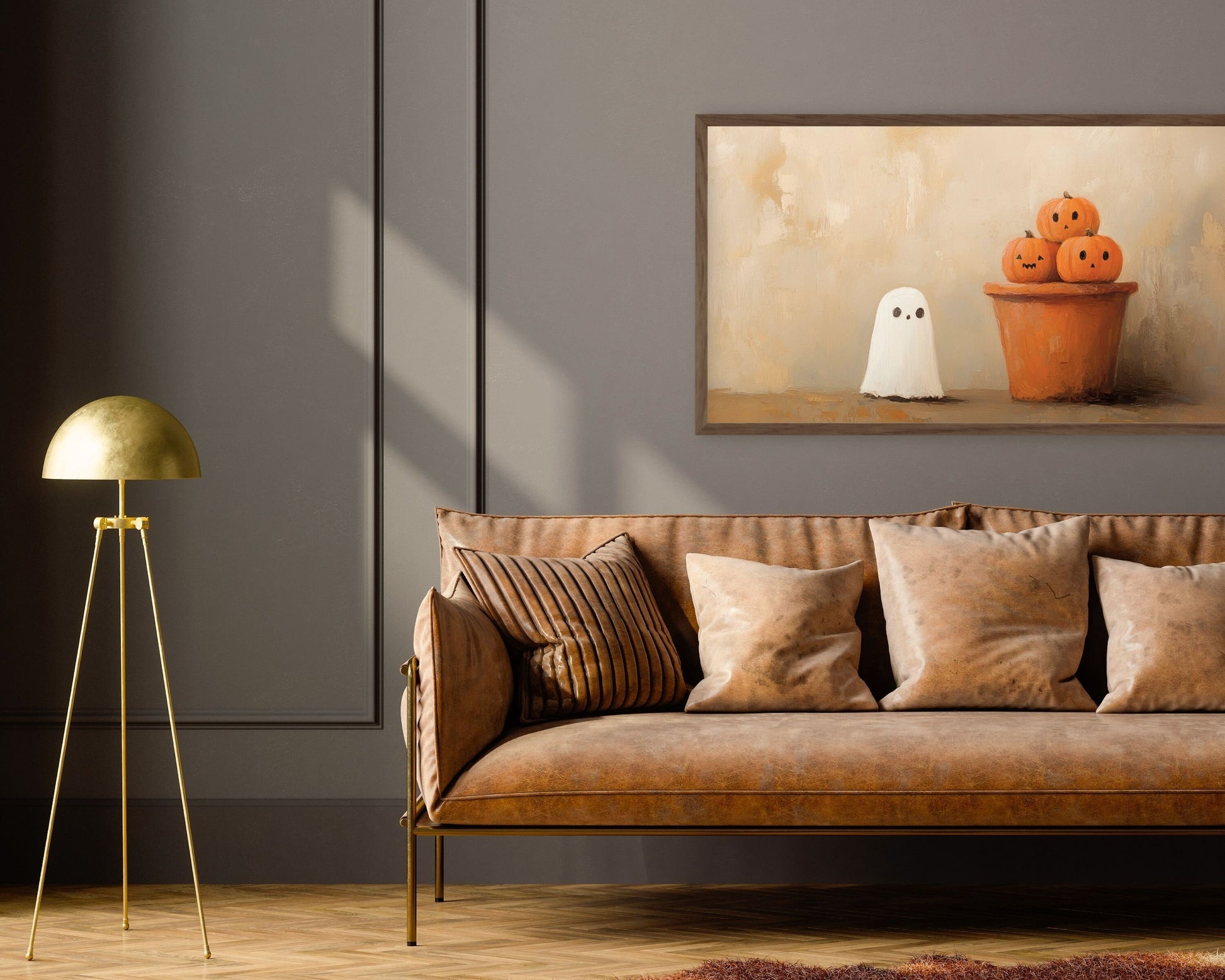 Cute Ghost and Pumpkin Stack Halloween Frame TV Art