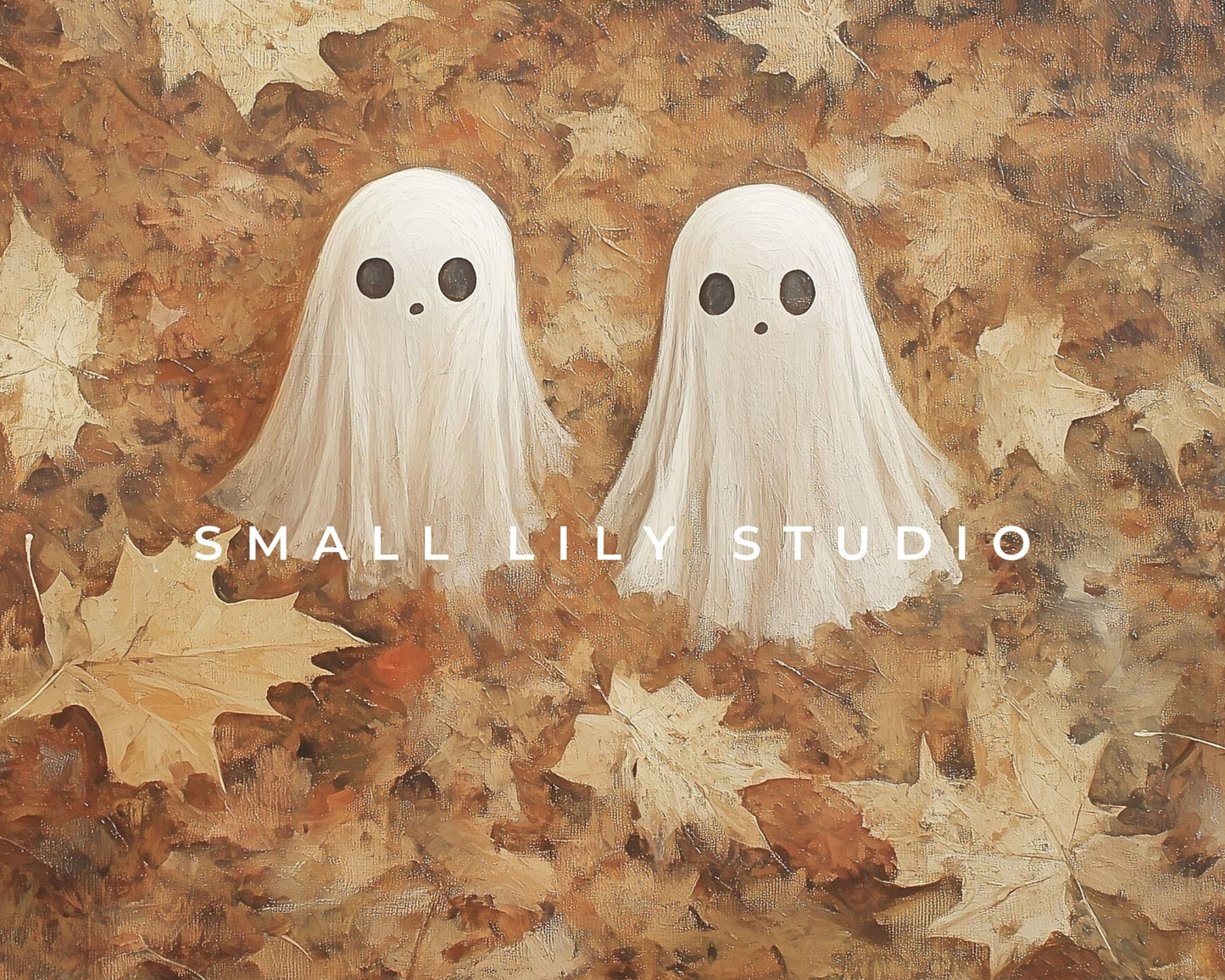 Cute Ghosts in Fall Leaves Halloween Frame TV Art