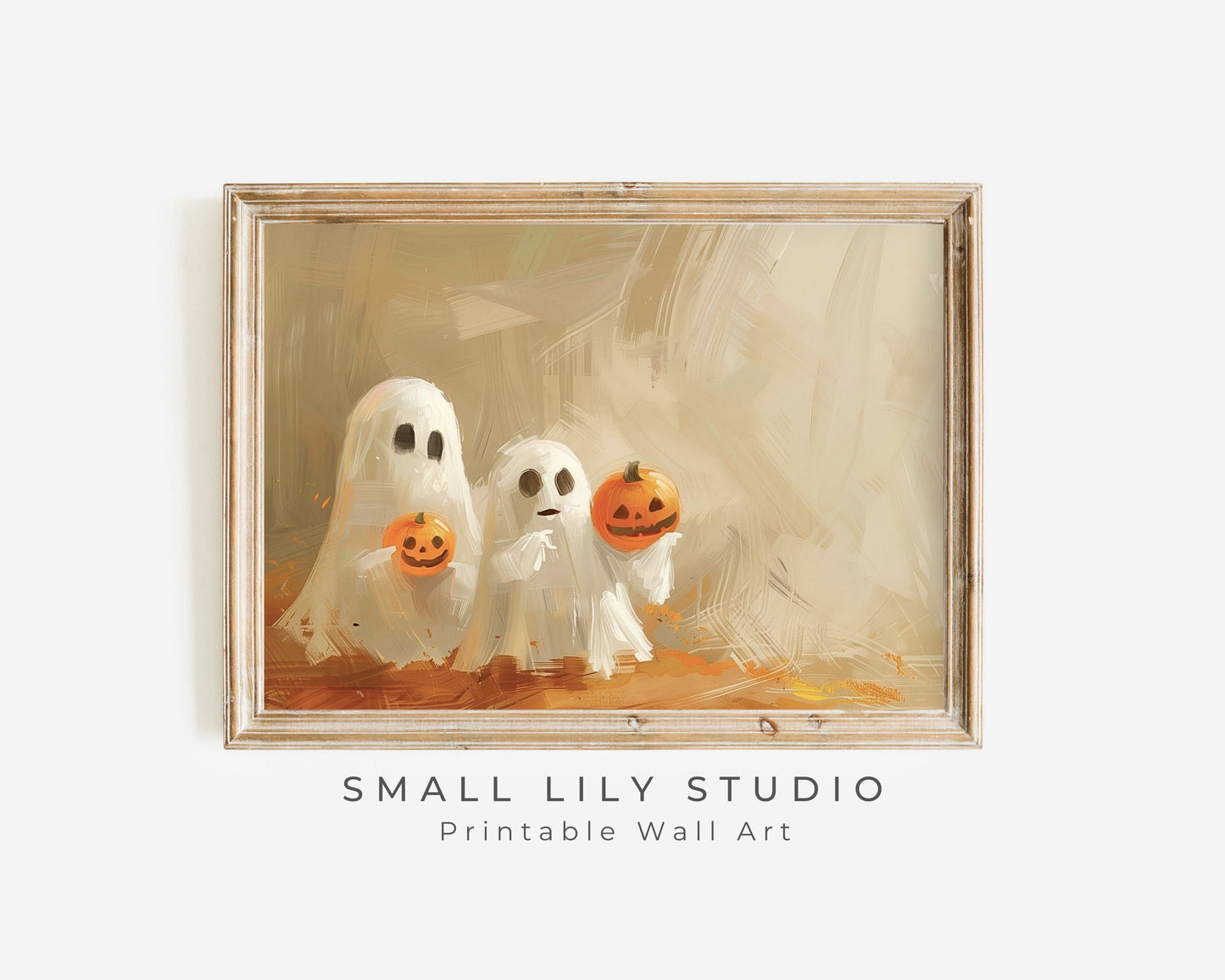 Halloween Print Cute Ghosts Holding Pumpkins Printable Wall Art