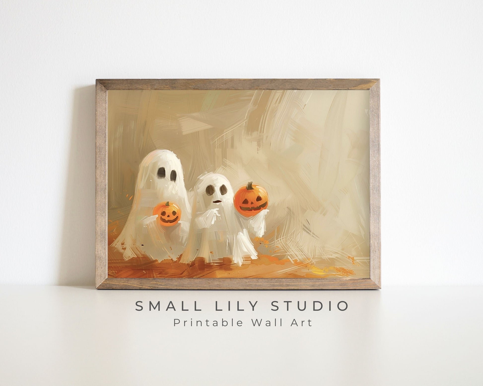Halloween Print Cute Ghosts Holding Pumpkins Printable Wall Art
