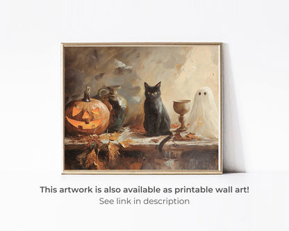 Halloween Ghost Black Cat and Pumpkin Frame TV Art
