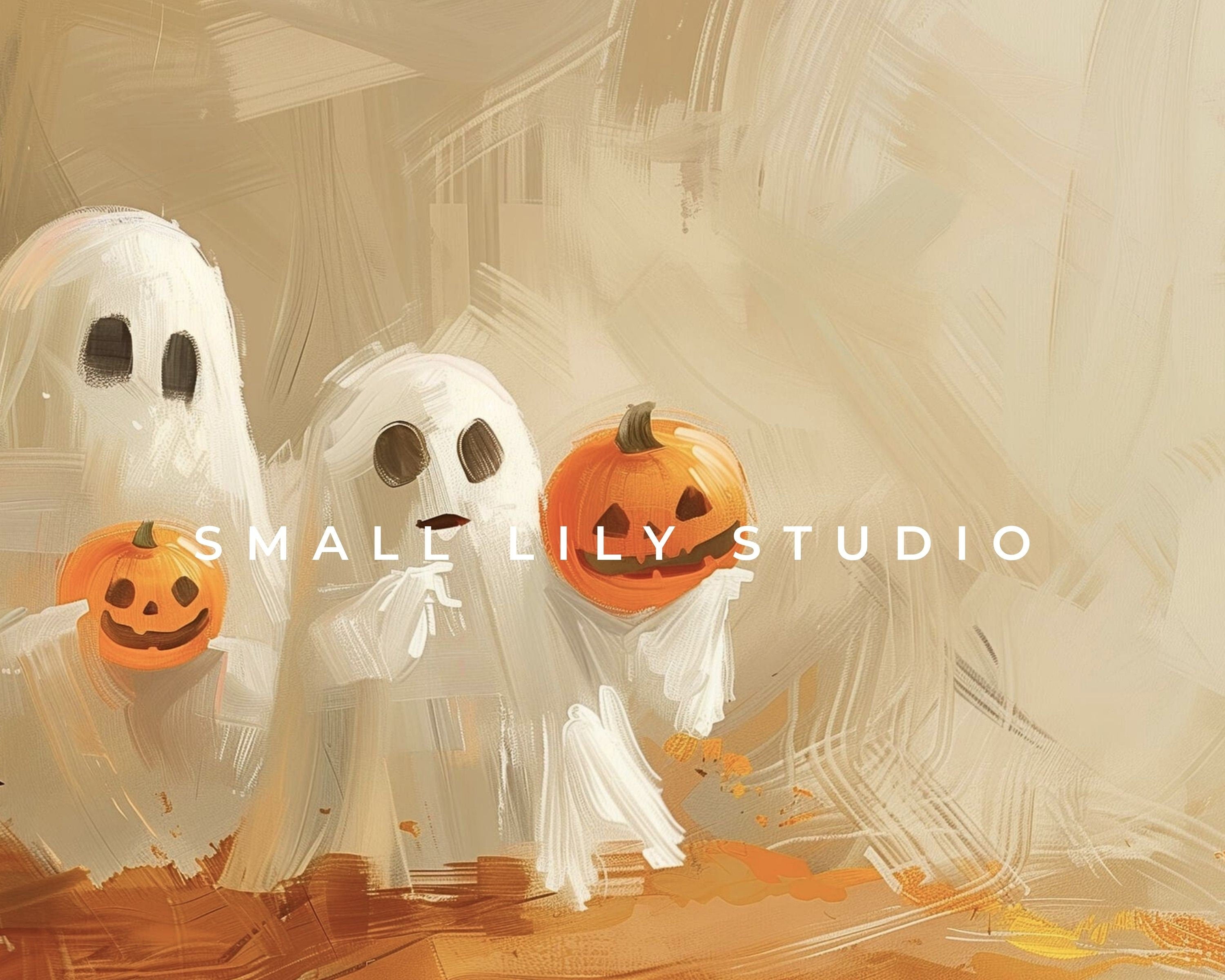 Halloween ghost offers holding pumpkins