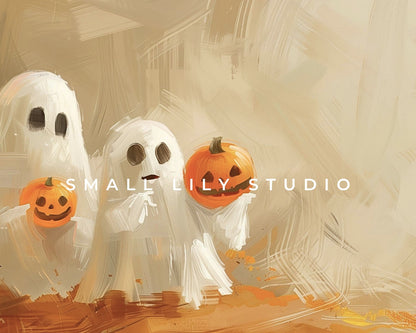 Cute Ghosts Holding Pumpkins Halloween Frame TV Art