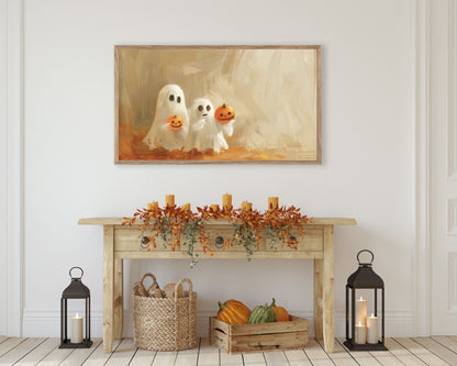 Cute Ghosts Holding Pumpkins Halloween Frame TV Art