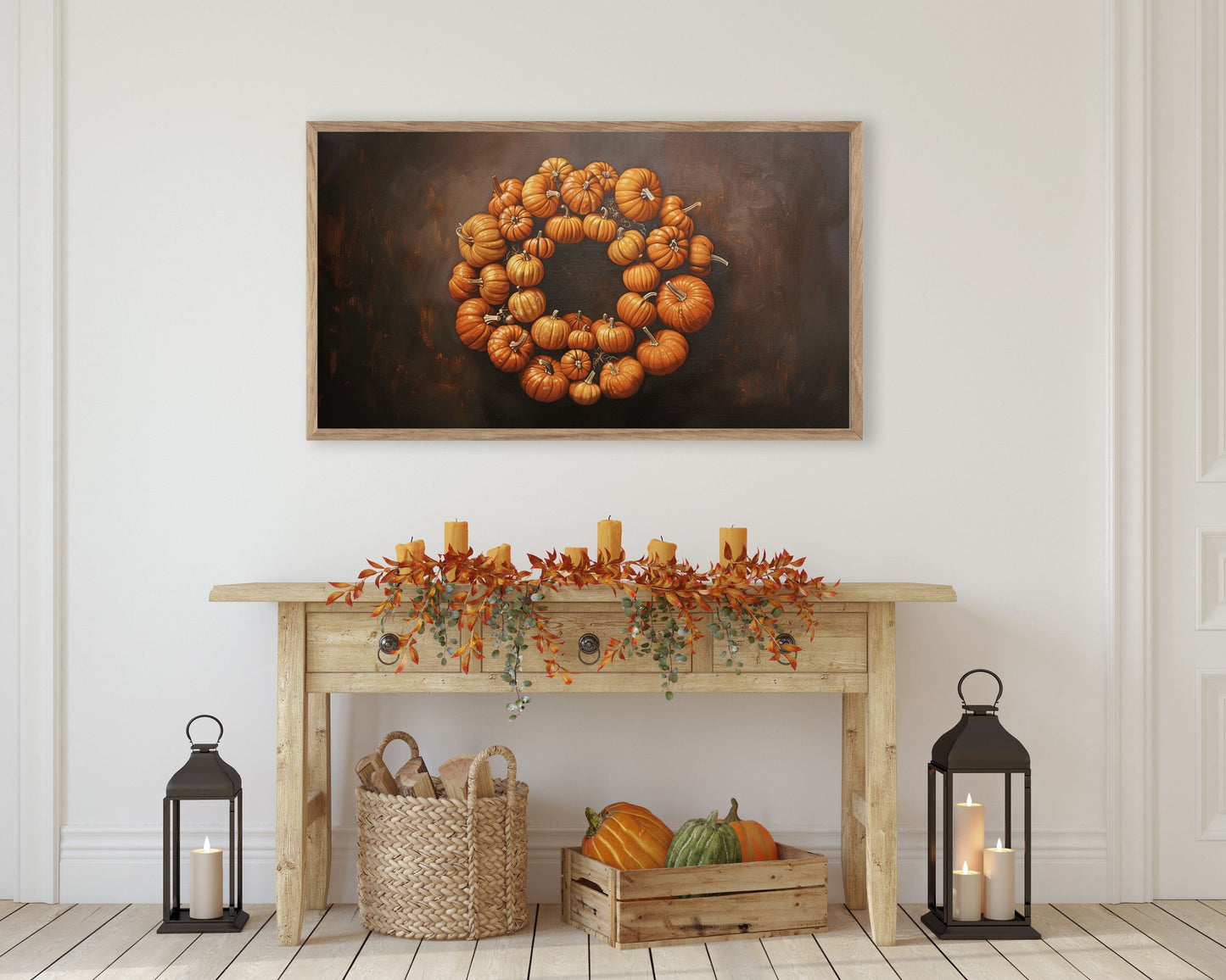 Moody Pumpkin Wreath Halloween Frame TV Art