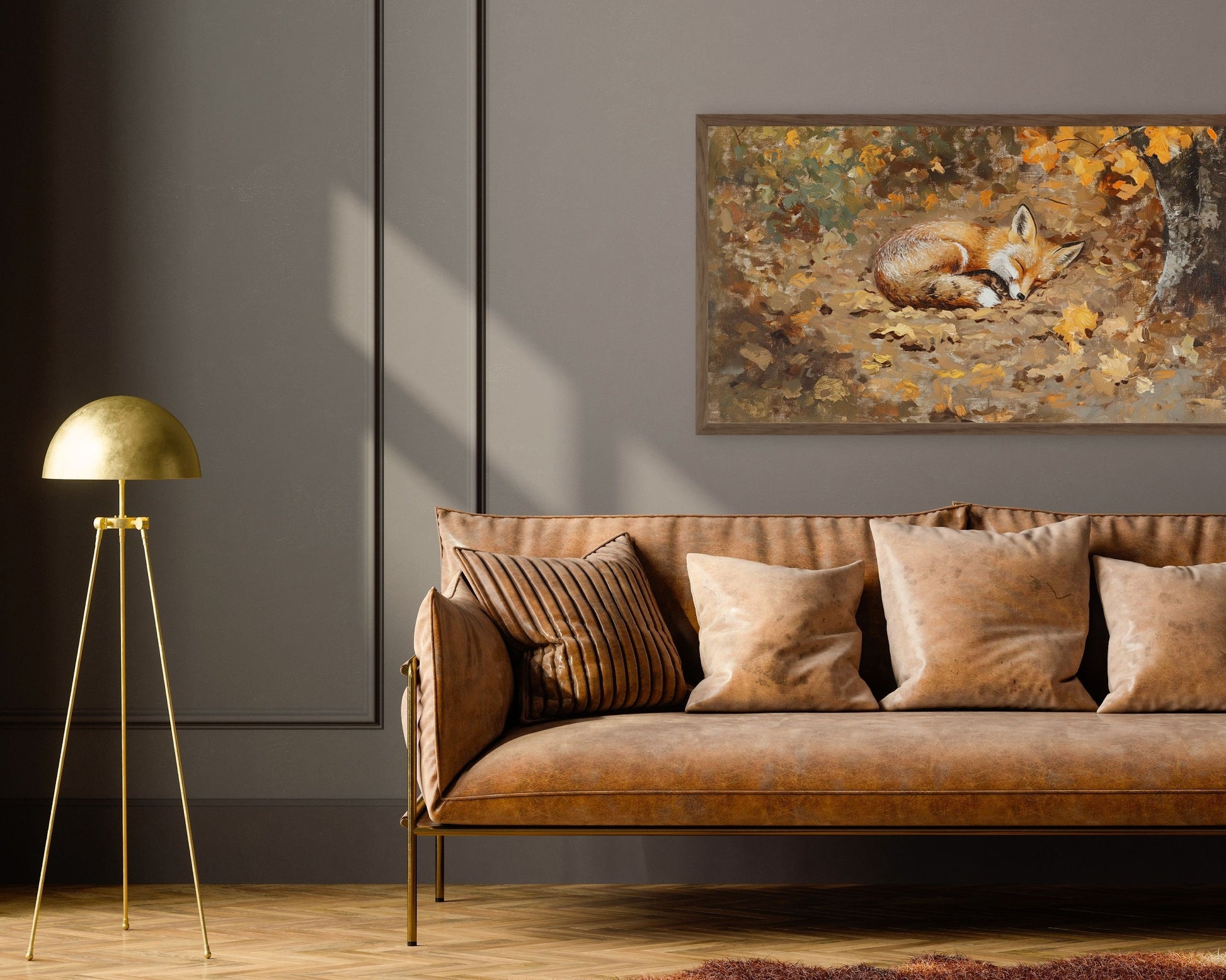 Fox Sleeping in Fall Leaves Cute Frame TV Art