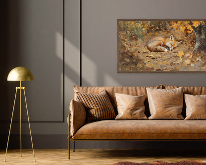 Fox Sleeping in Fall Leaves Cute Frame TV Art