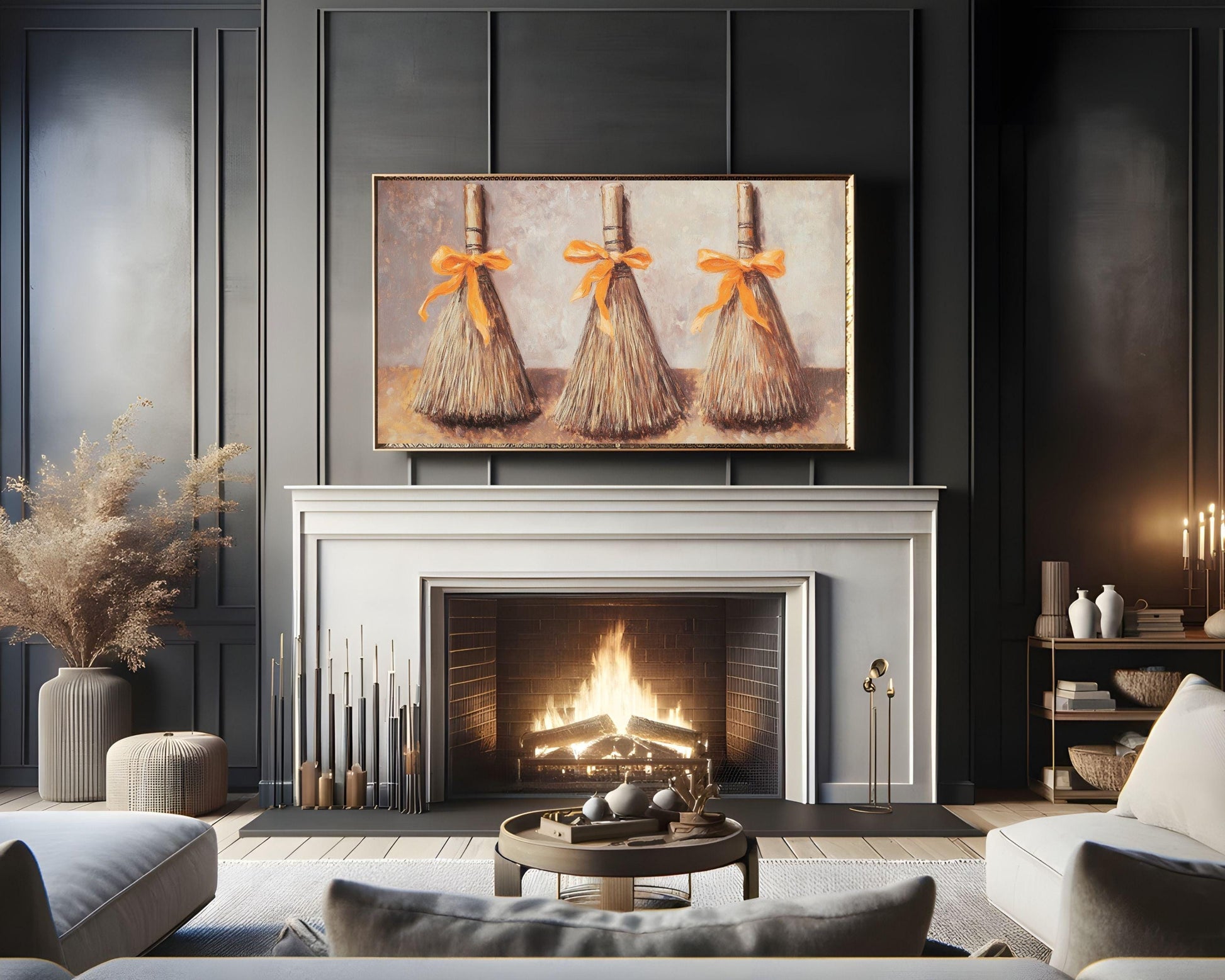 Broomsticks with Bows Halloween Frame TV Art