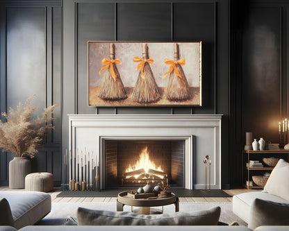 Broomsticks with Bows Halloween Frame TV Art