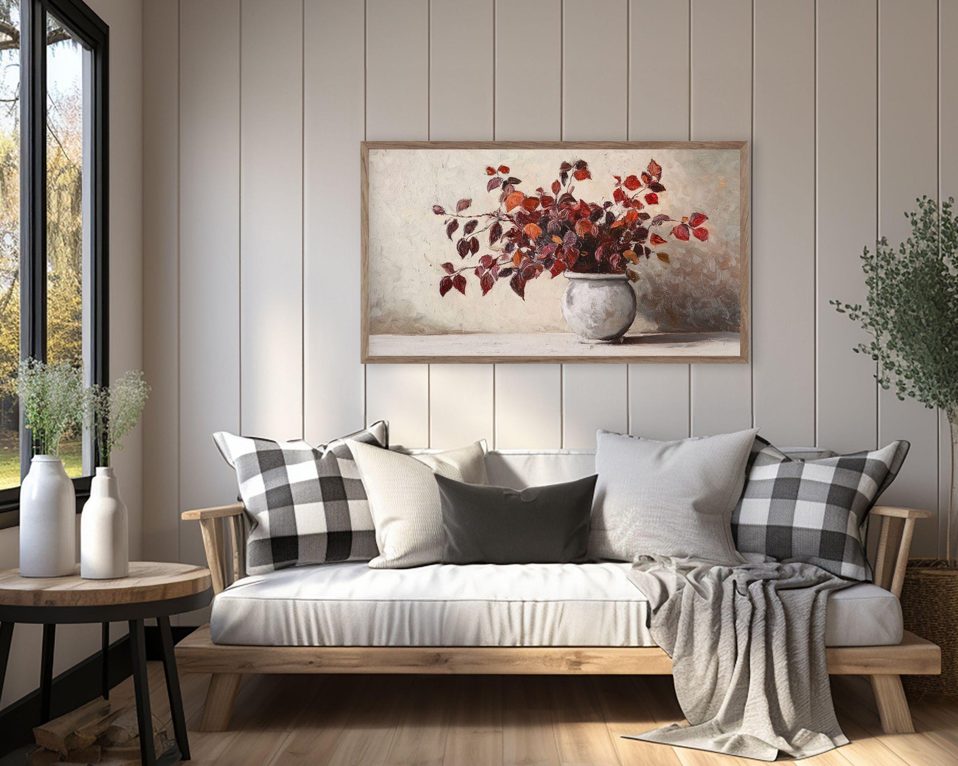 Fall Botanicals Burgundy Leaves Frame TV Art