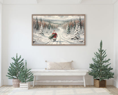 Santa Claus in Winter Landscape Christmas Frame TV Art