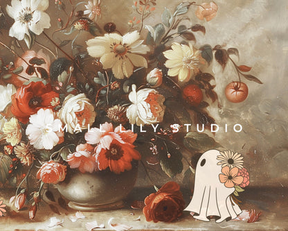 Moody Fall Florals with Ghosts Halloween Frame TV Art