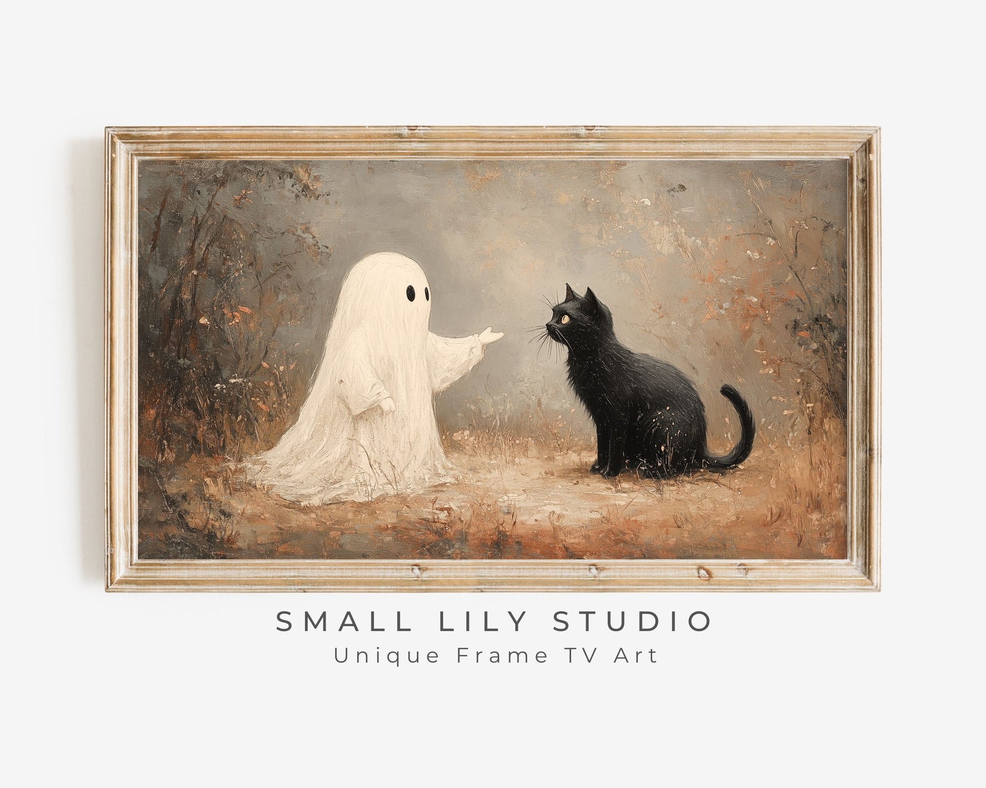 Ghost and Black Cat Vintage Style Halloween Frame TV Art