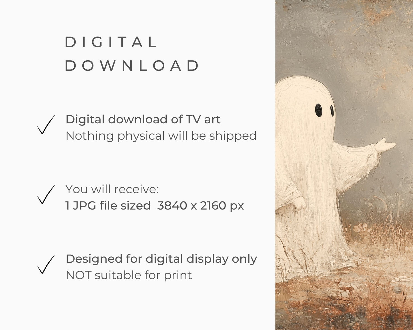 Ghost and Black Cat Vintage Style Halloween Frame TV Art