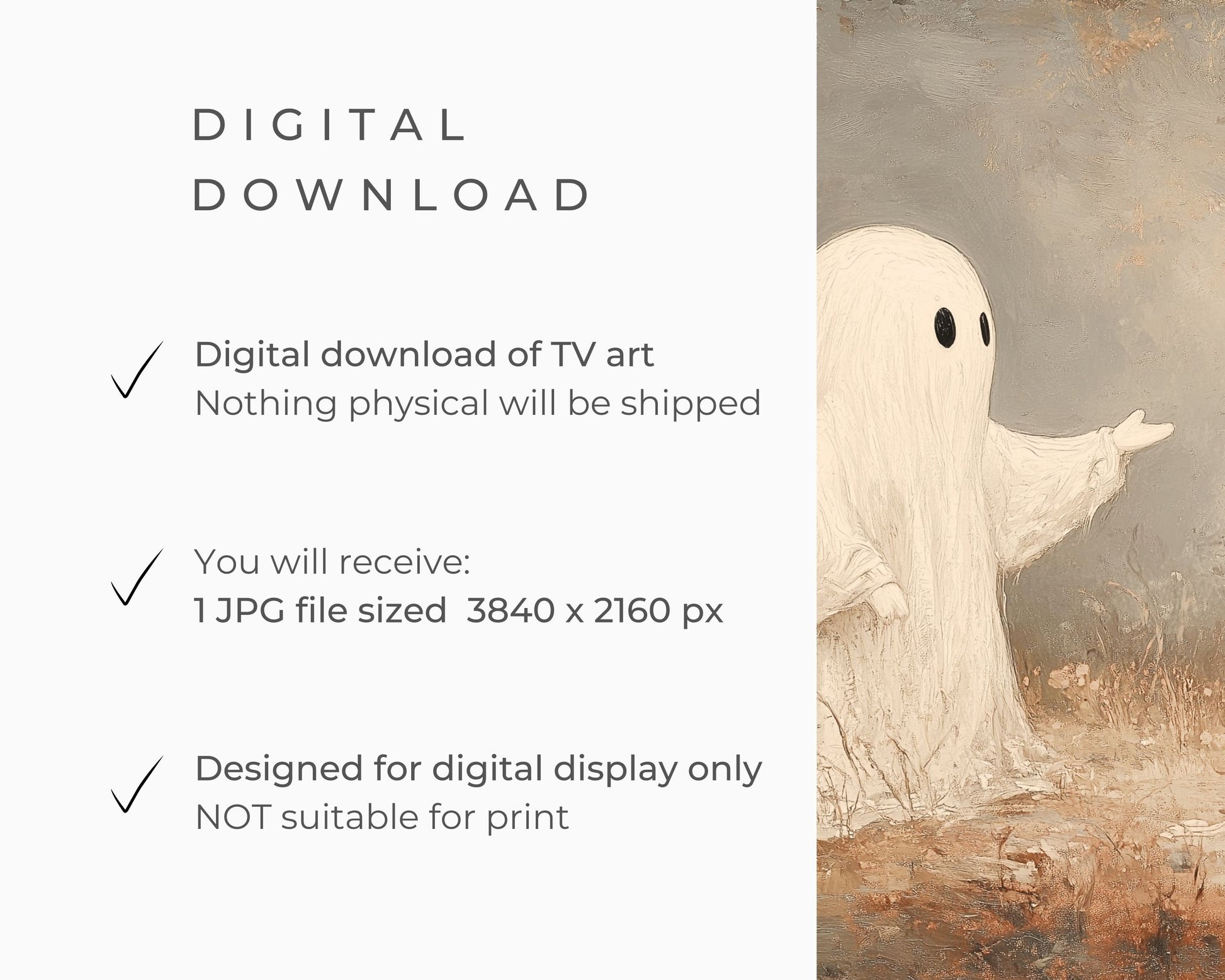 Ghost and Black Cat Vintage Style Halloween Frame TV Art