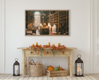 Ghosts in Library Halloween Frame TV Art