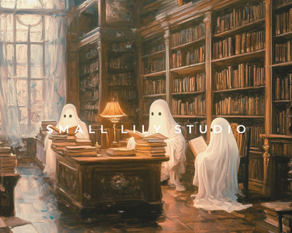 Ghosts in Library Halloween Frame TV Art