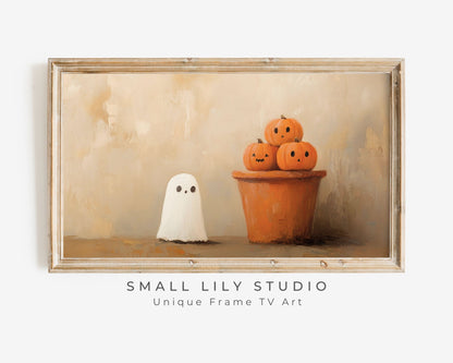 Cute Ghost and Pumpkin Stack Halloween Frame TV Art