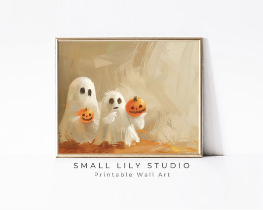 Halloween Print Cute Ghosts Holding Pumpkins Printable Wall Art