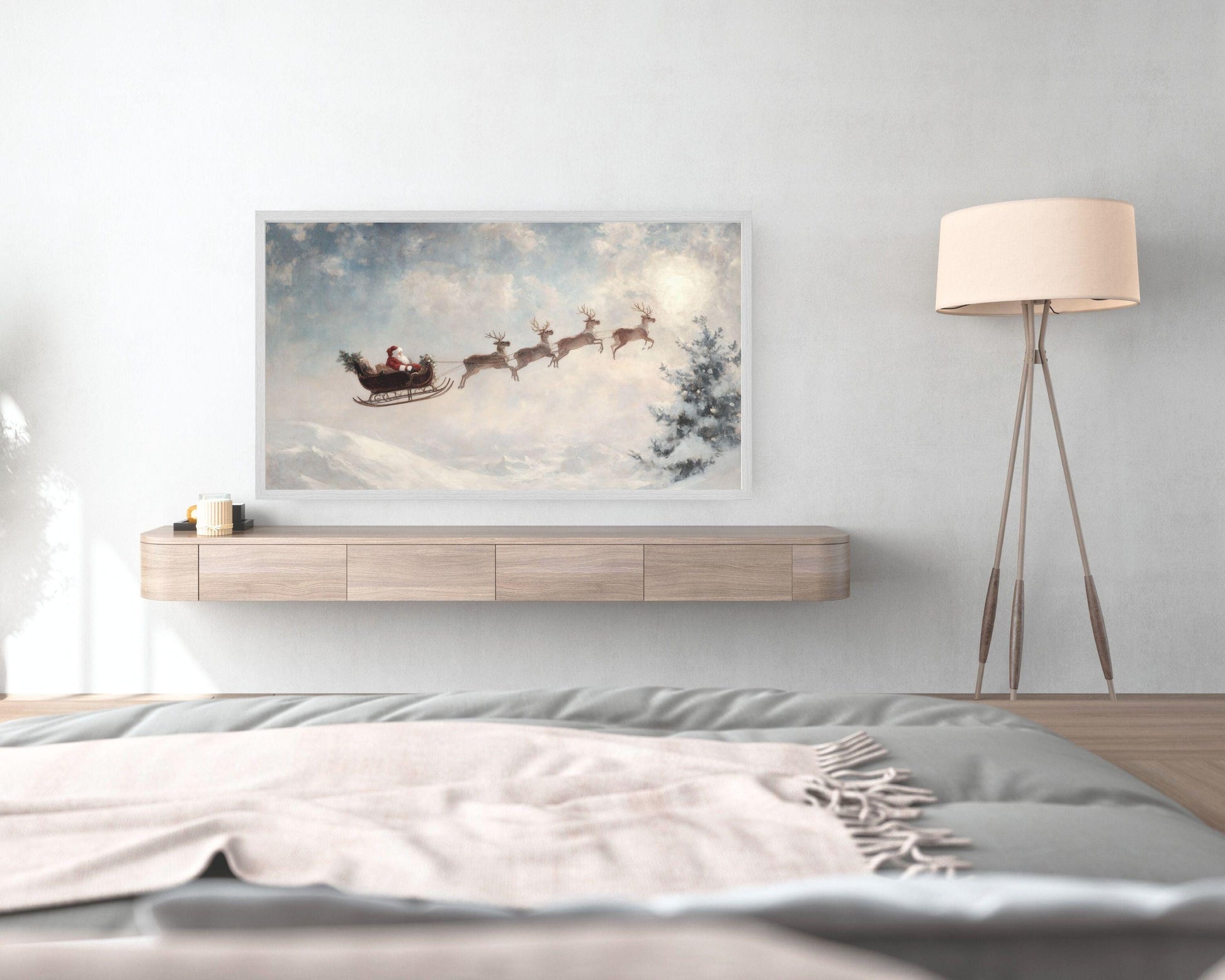 Santa and Reindeer Flying Christmas Frame TV Art