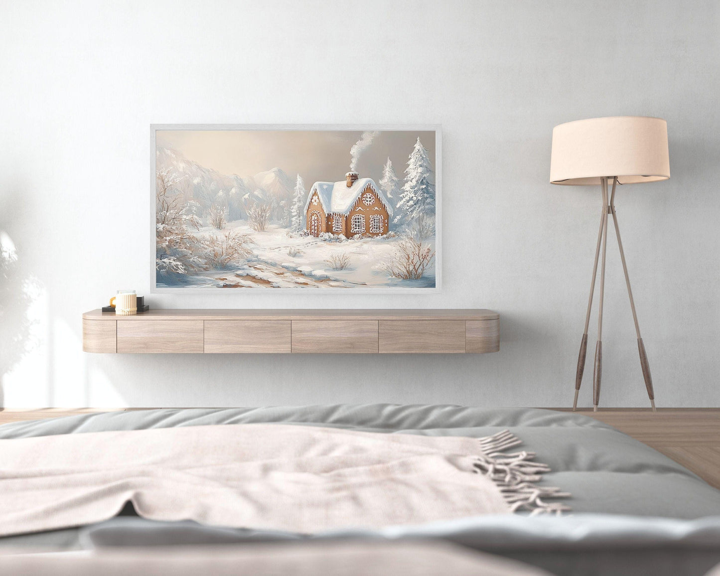 Pink Christmas Frame TV Art Gingerbread House