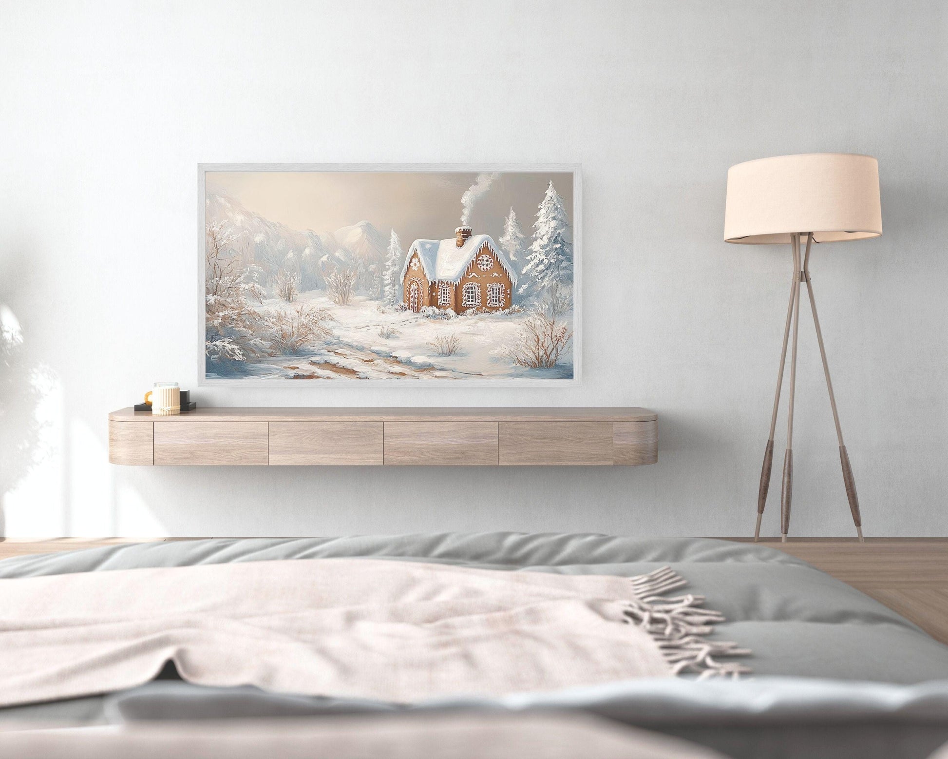 Pink Christmas Frame TV Art Gingerbread House