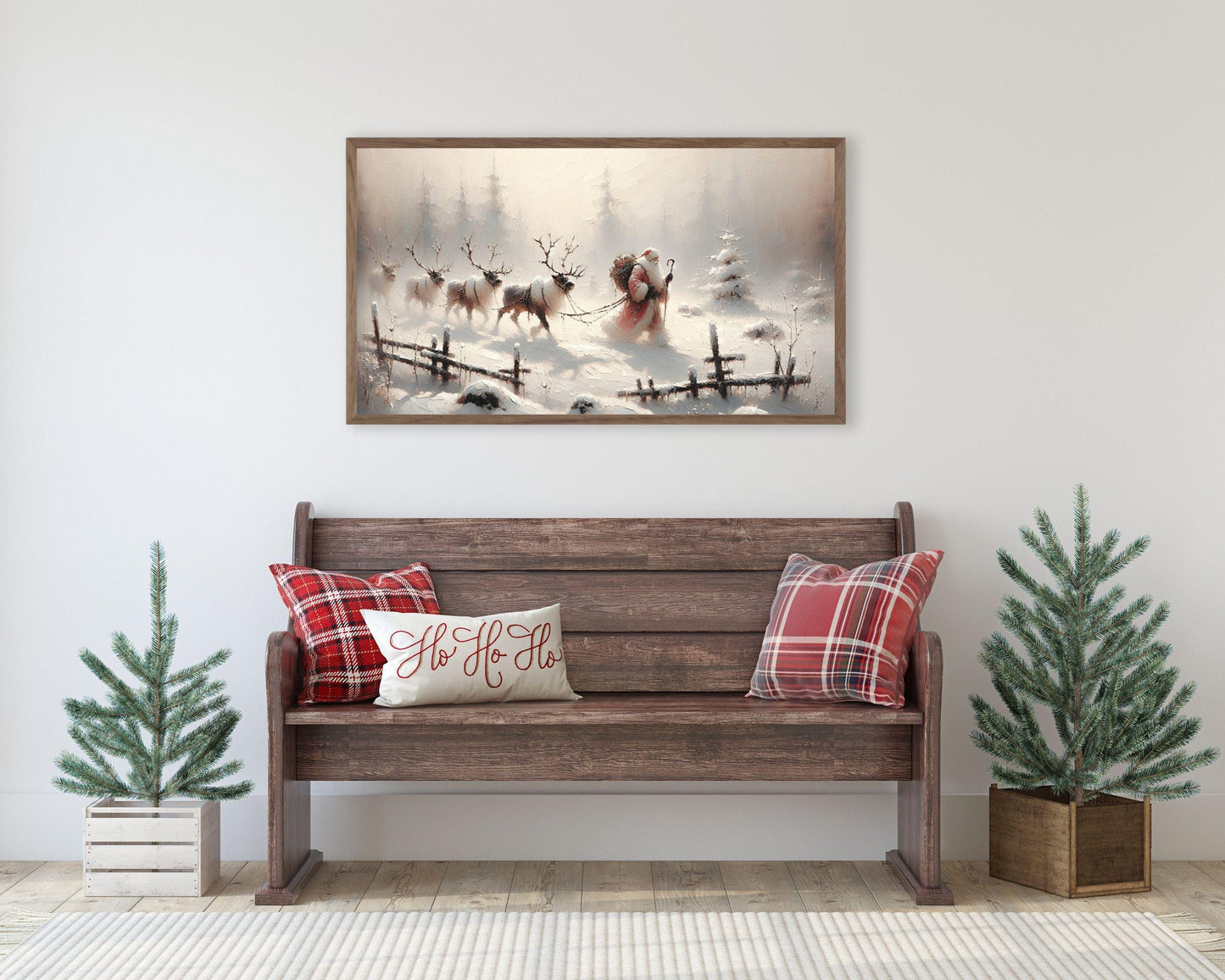 Santa Leading Reindeer Christmas Frame TV Art