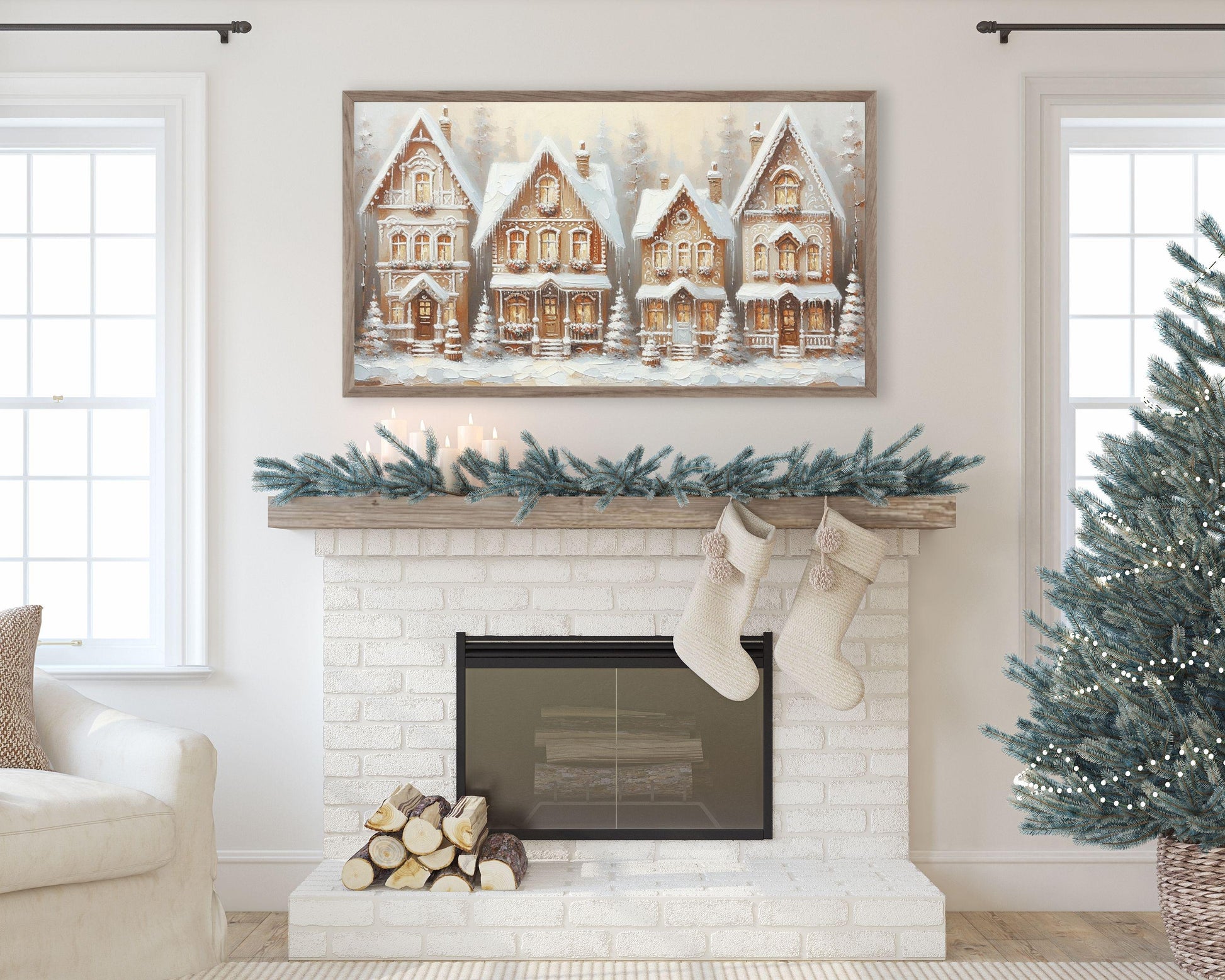 Gingerbread Houses Christmas Frame TV Art