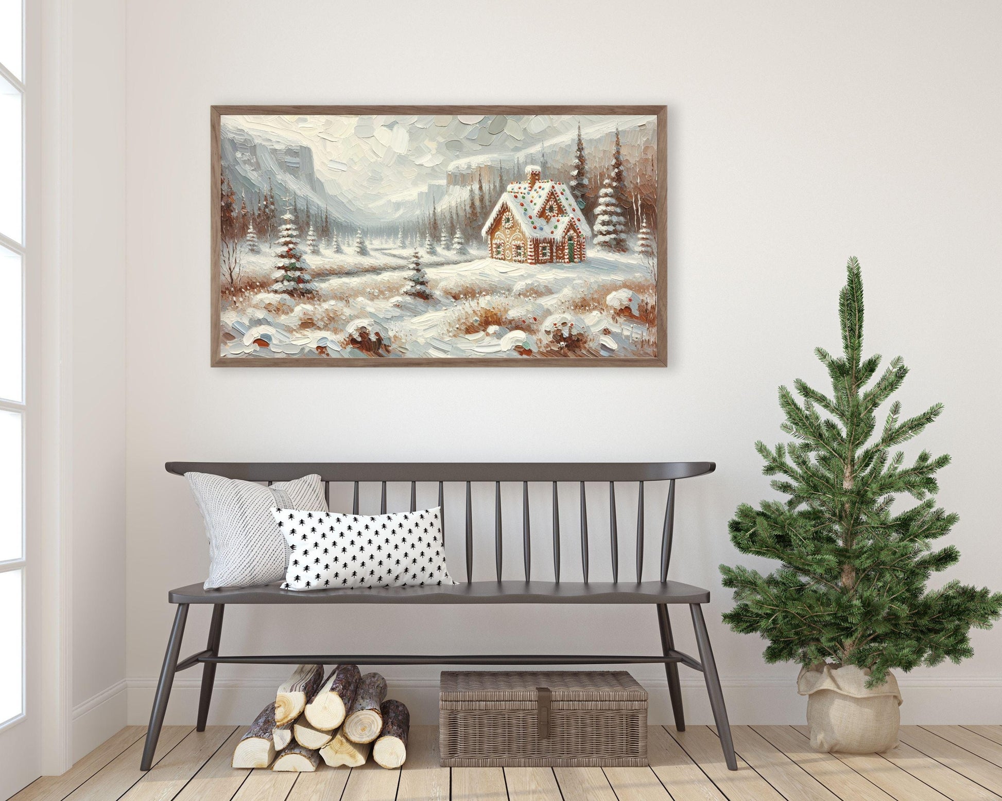 Gingerbread House in Winter Landscape Christmas Frame TV Art