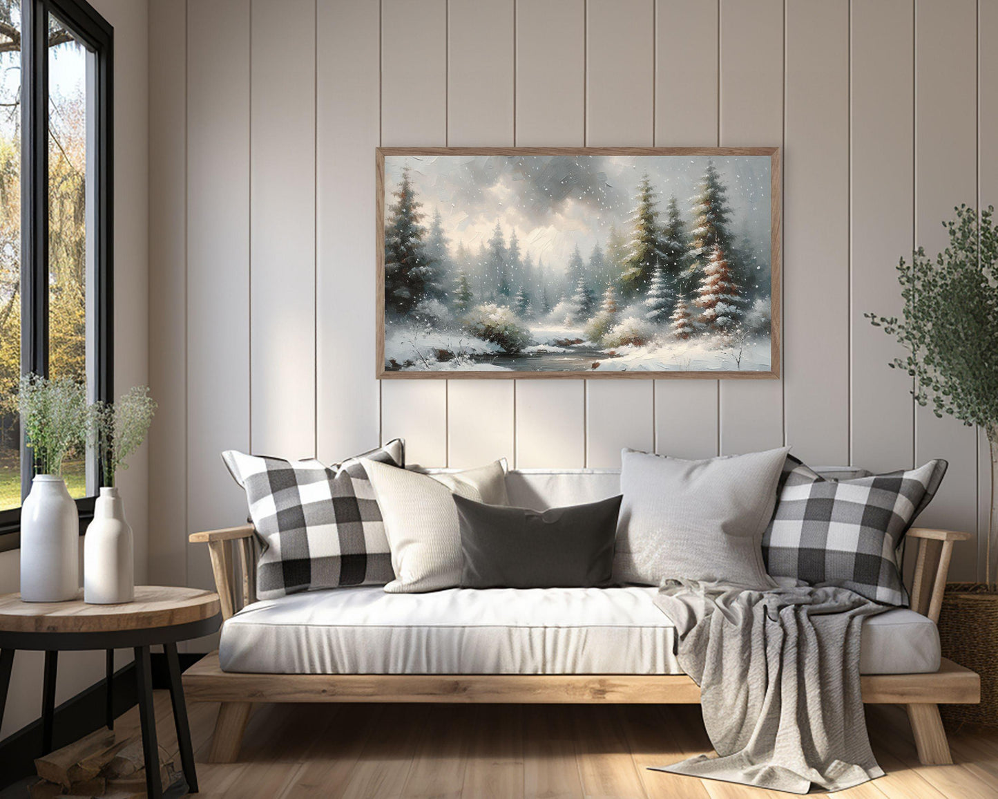 Snow Falling in Winter Forest Frame TV Art