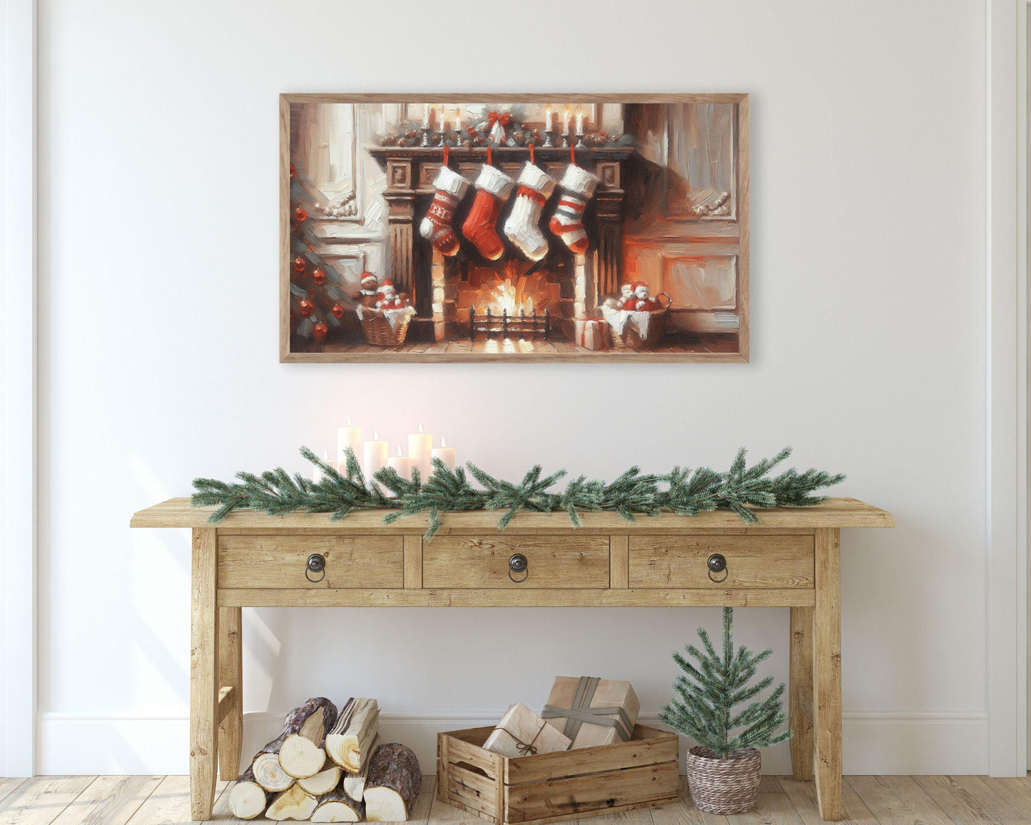 Christmas Stockings By Fireplace Frame TV Art