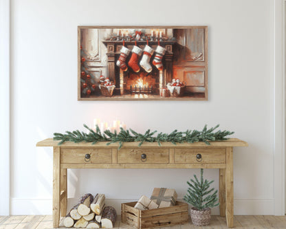 Christmas Stockings By Fireplace Frame TV Art