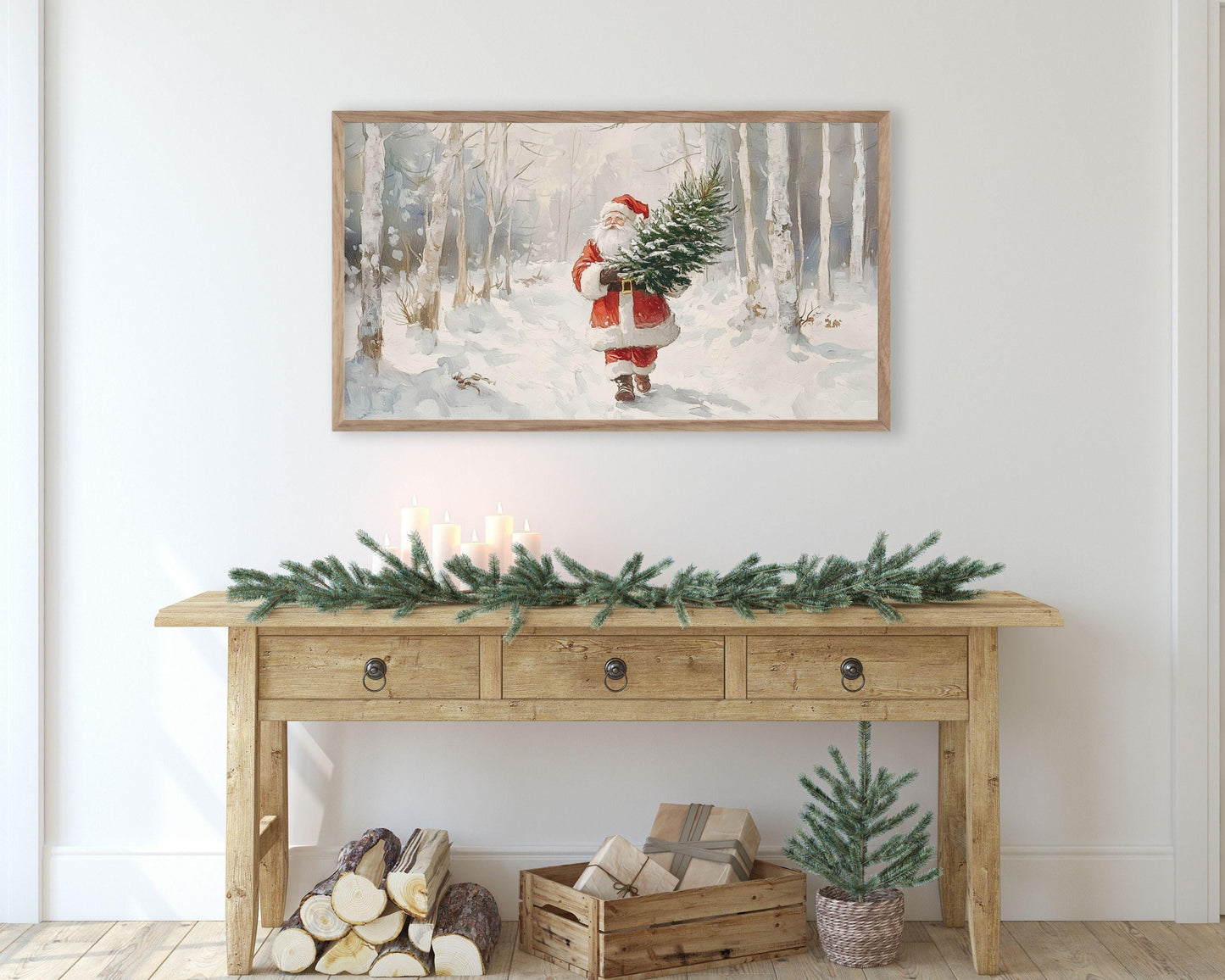 Santa in the Snow Christmas Frame TV Art