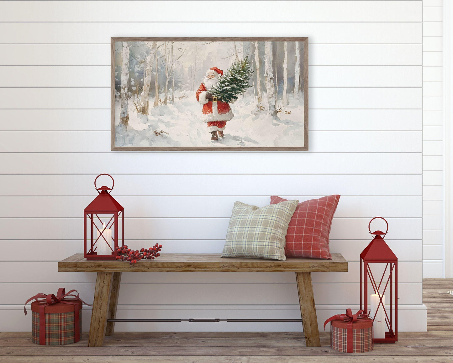 Santa in the Snow Christmas Frame TV Art