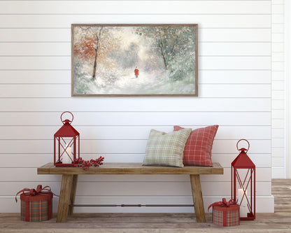 Tiny Santa in Winter Landscape Christmas Frame TV Art