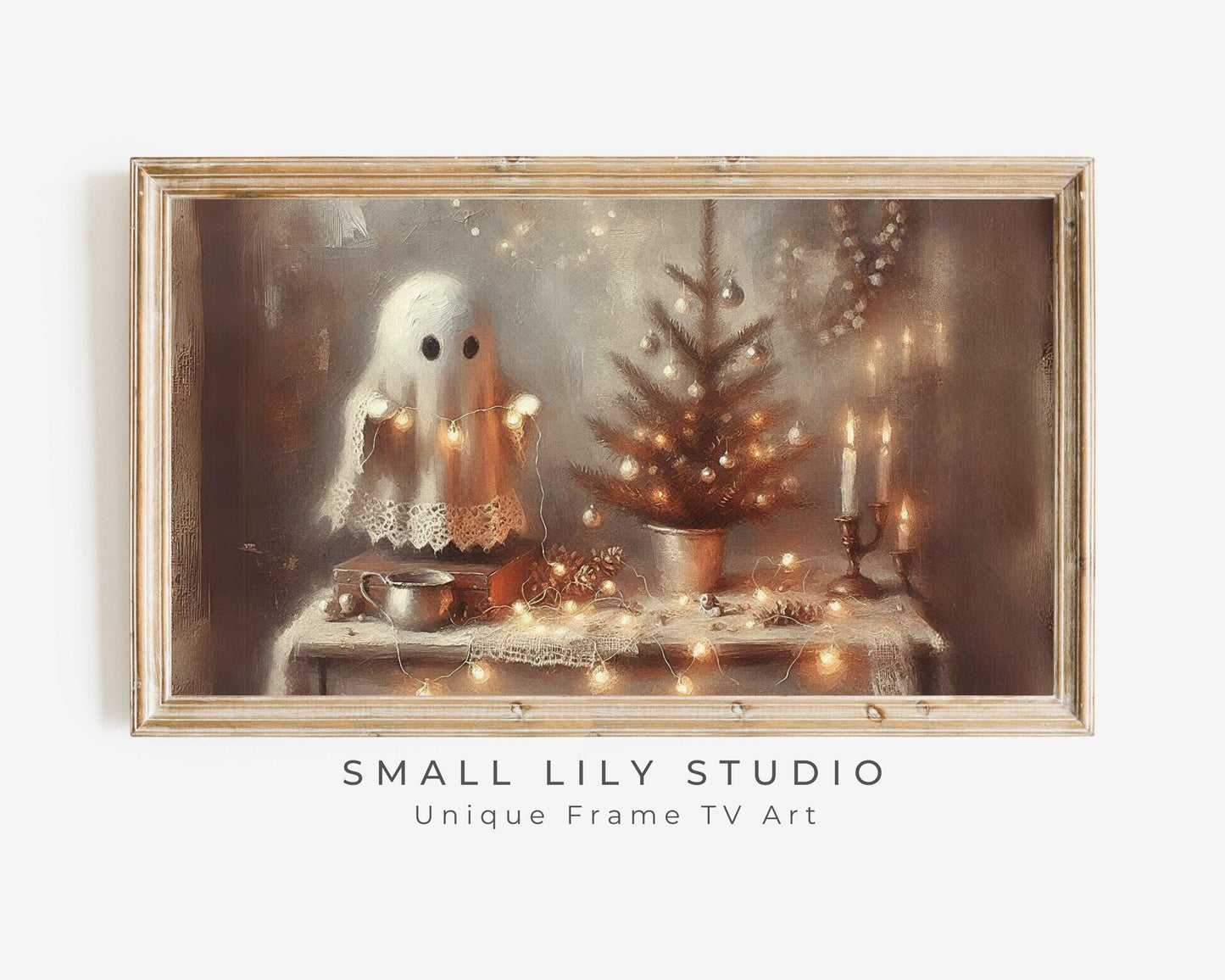 Ghost and Christmas Tree Lights Frame TV Art