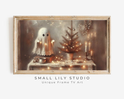 Ghost and Christmas Tree Lights Frame TV Art