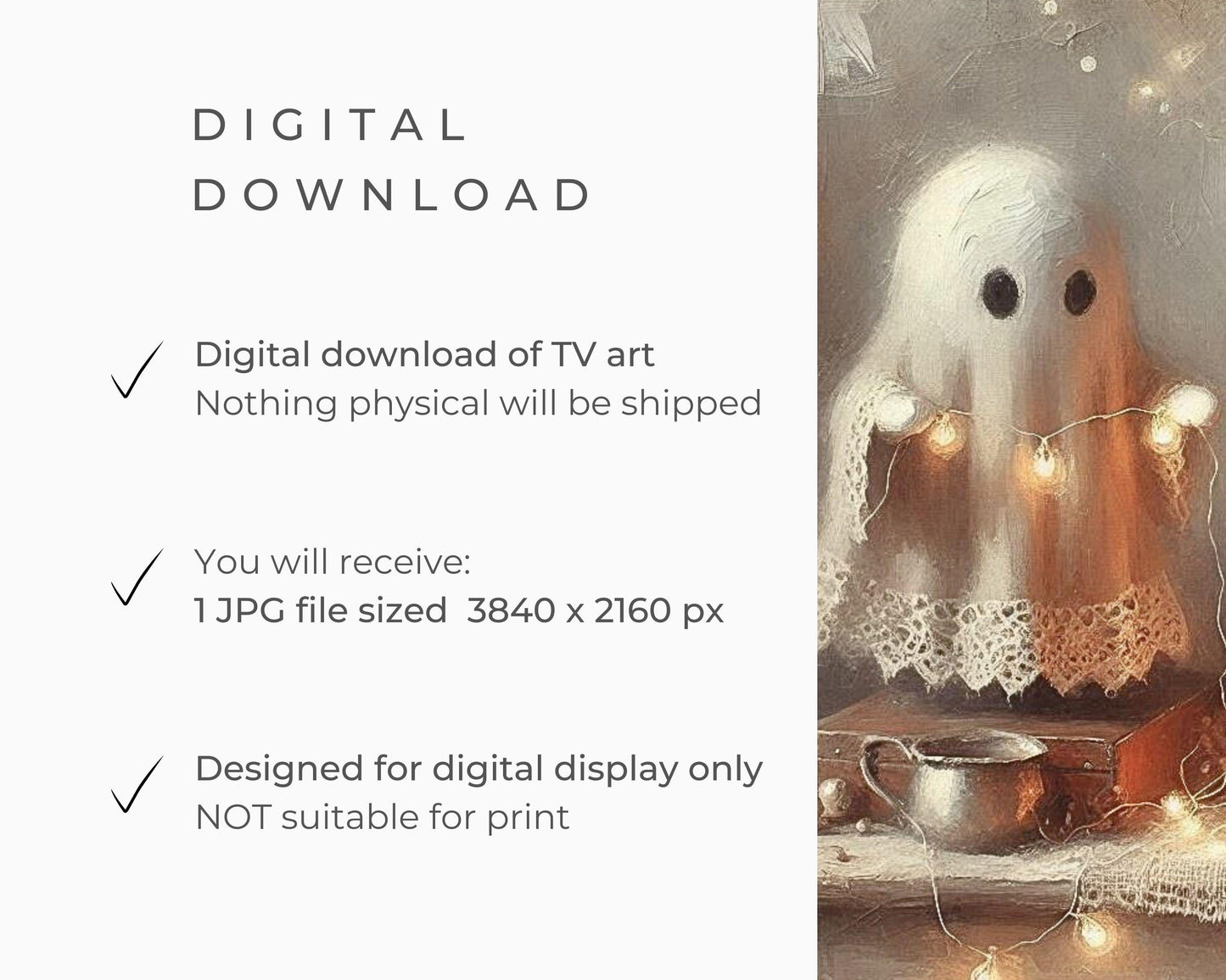 FRAME TV art Ghost and Christmas Tree Lights, Cozy Xmas Halloween Samsung Frame tv art, Fun spooky cute smart TV screensaver | TV497