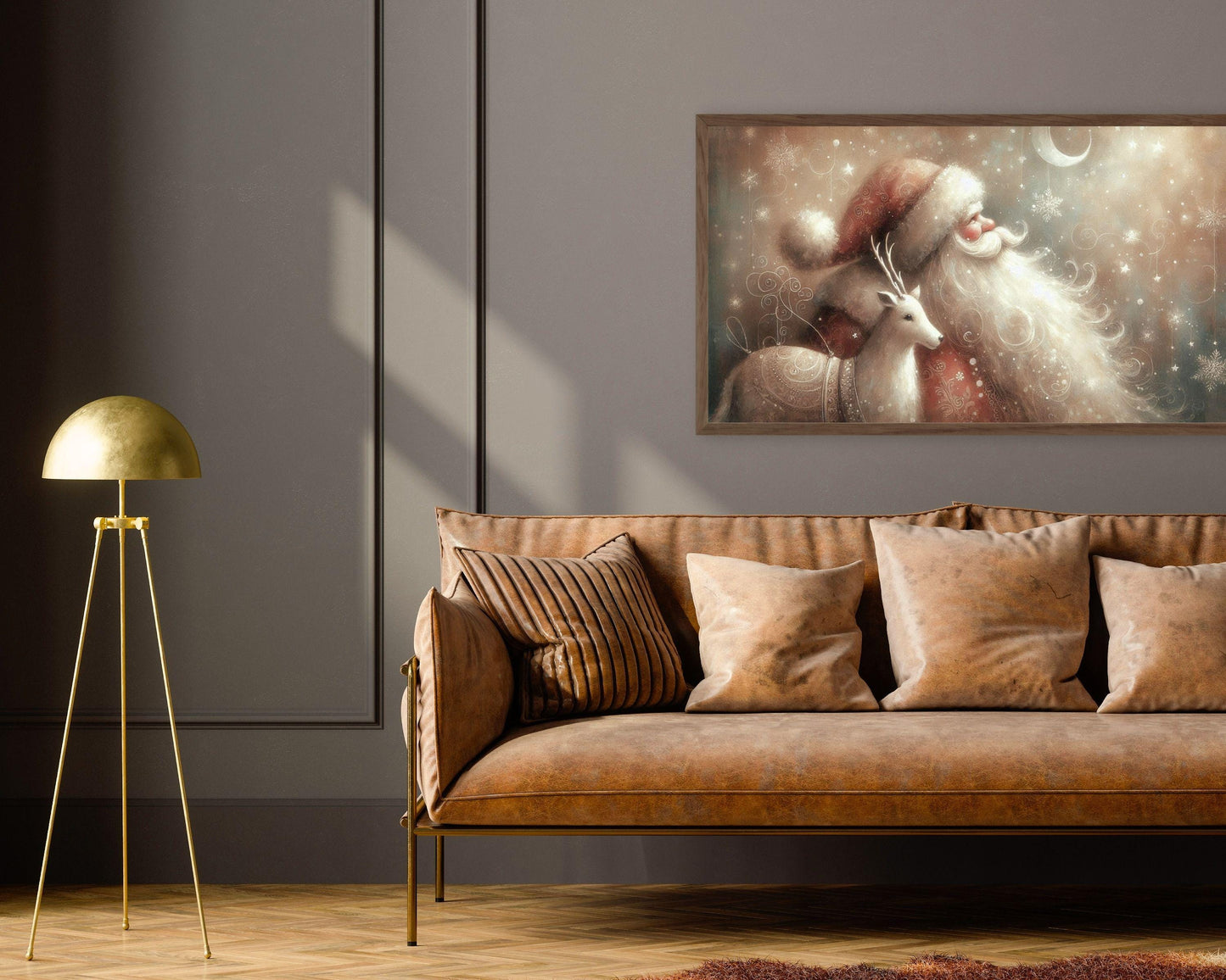 Santa and Deer Whimsical Christmas Frame TV Art