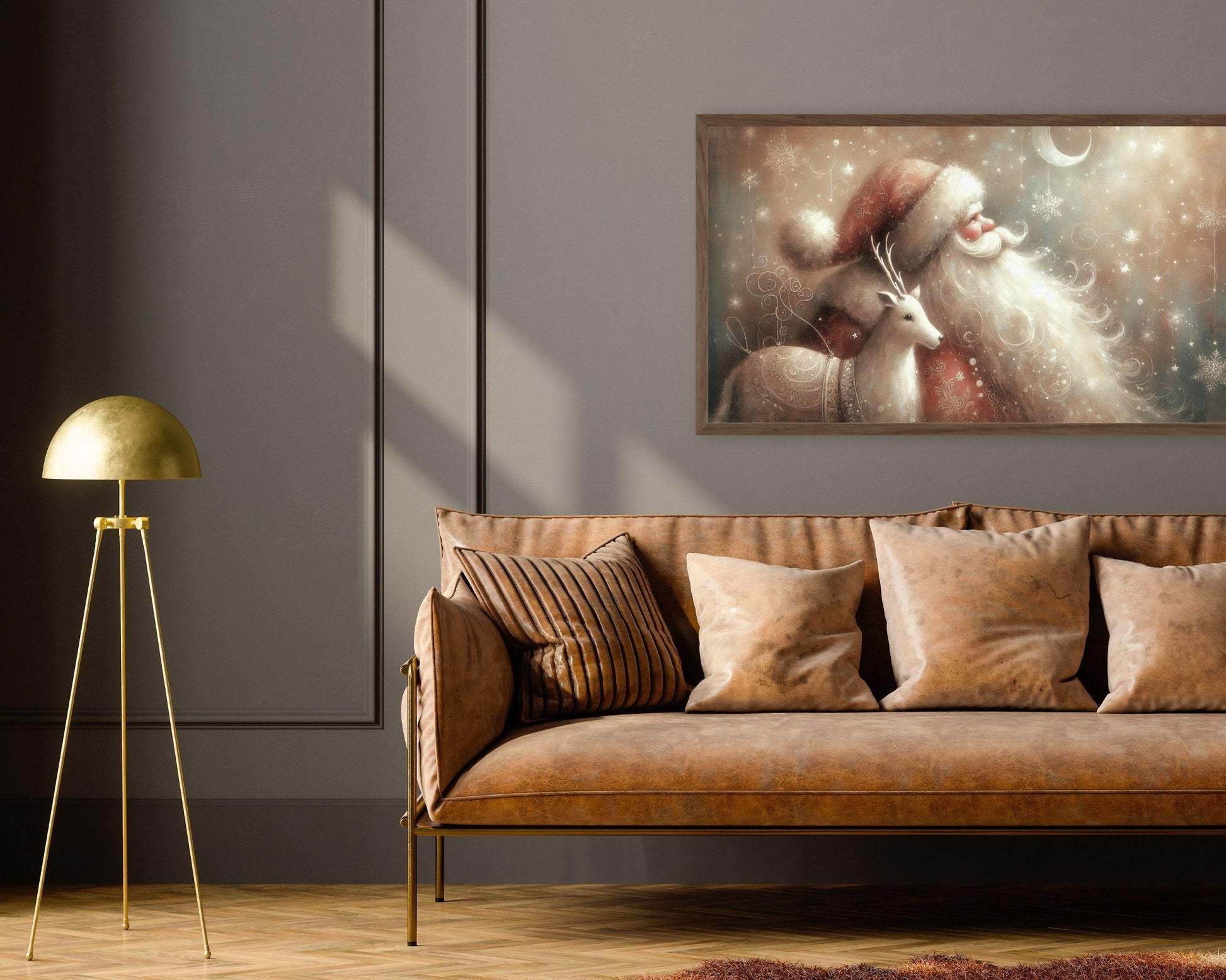 Santa and Deer Whimsical Christmas Frame TV Art