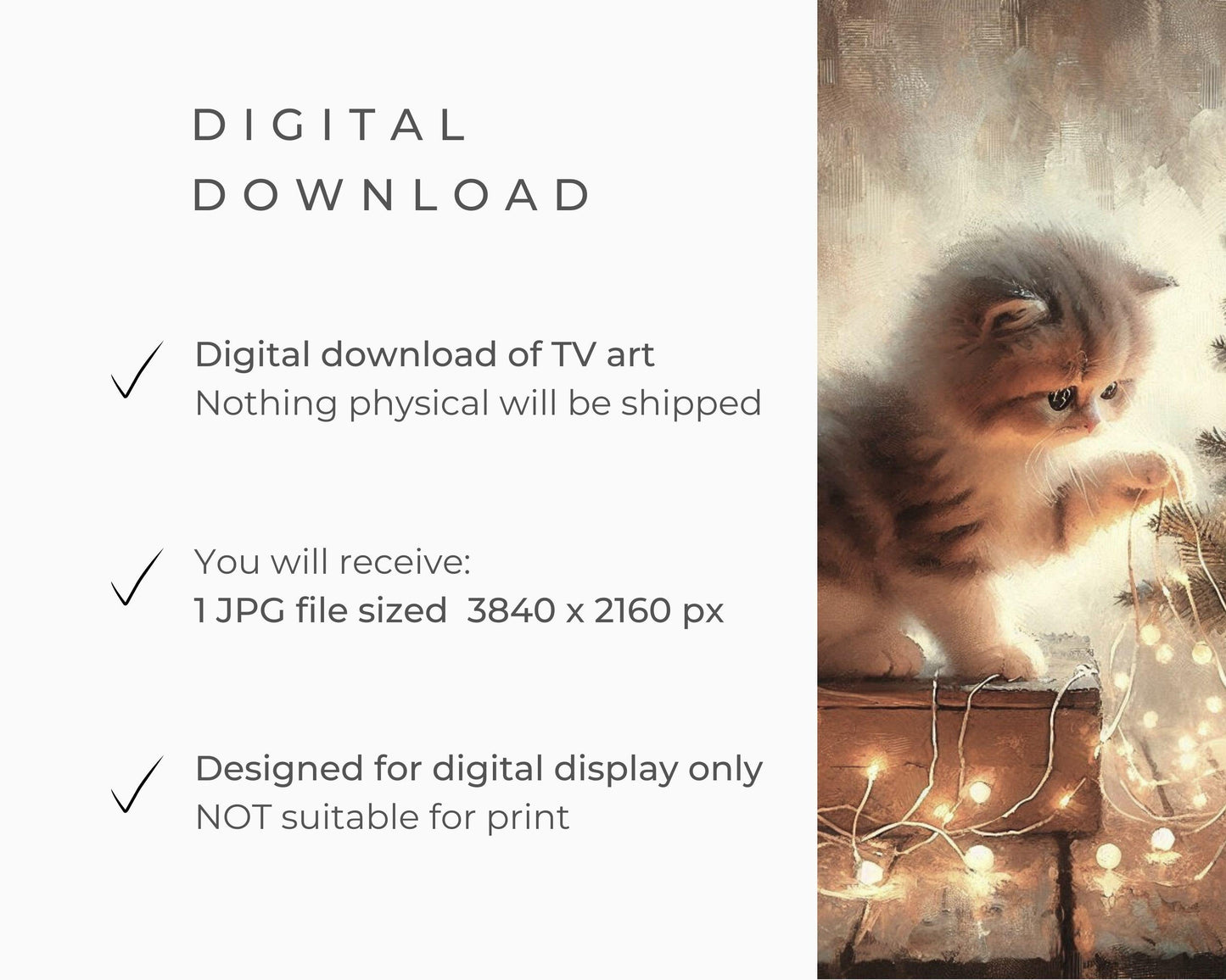 Christmas FRAME TV art Kitten Decorating Christmas Tree, Cozy Festive Samsung Frame TV art, Cute Cat Xmas tv screensaver for kids | TV493