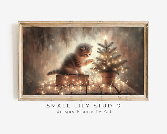 Christmas FRAME TV art Kitten Decorating Christmas Tree, Cozy Festive Samsung Frame TV art, Cute Cat Xmas tv screensaver for kids | TV493