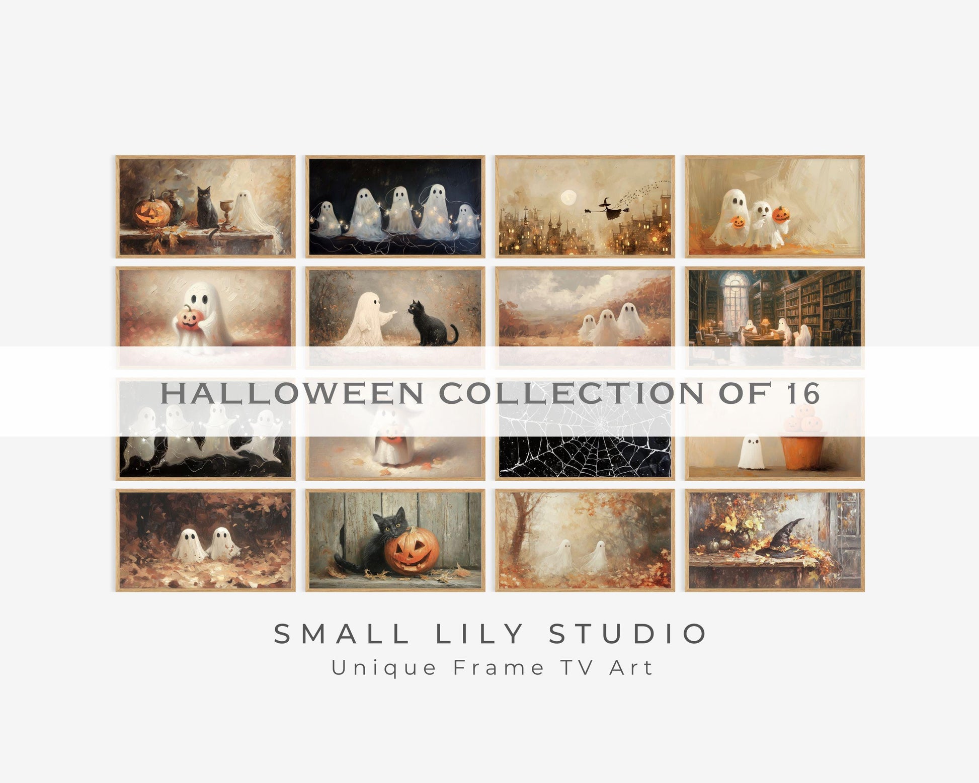 Halloween Frame TV Art Spooky Ghost Set of 16