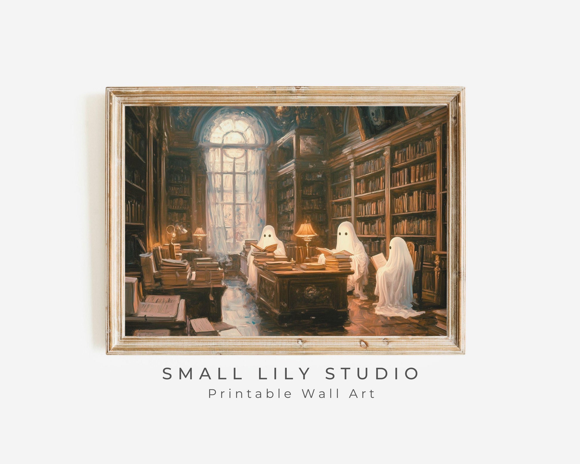 Halloween Ghosts Reading in Library Printable Wall Art