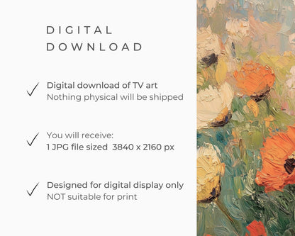 FRAME TV Art Fall Florals Orange and Yellow Poppies, Samsung Frame TV Art Autumn Flowers Textured Painting, Colorful Tv Screensaver | TV506