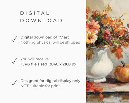 Thanksgiving FRAME TV Art Pumpkins and Fall Florals, Samsung Frame TV Vintage Style Painting Red Orange Brown Cozy Autumn Botanicals | TV507