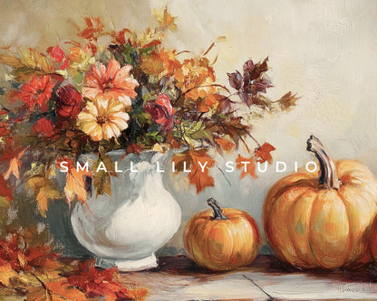 Thanksgiving Fall Florals and Pumpkins Frame TV Art