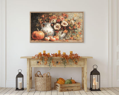Thanksgiving Pumpkins and Florals Still Life Frame TV Art