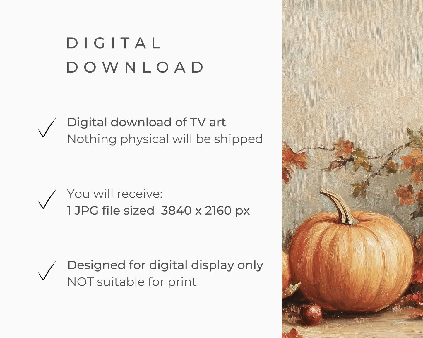 Thanksgiving FRAME TV Art Fall Florals and Pumpkins, Samsung Frame TV Vintage Style Painting Red Orange Beige Cozy Autumn Botanicals | TV509